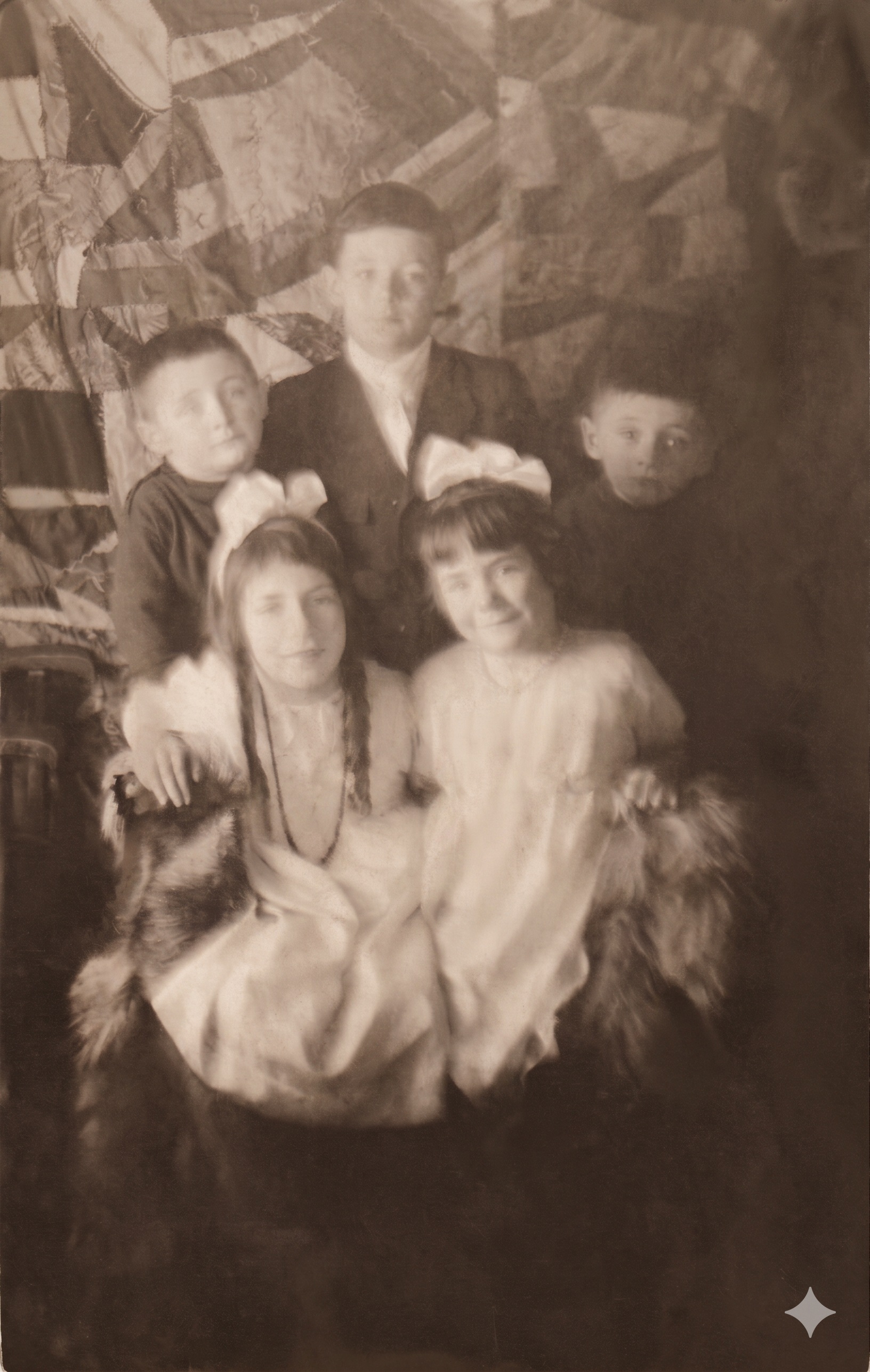 Photograph of Pete, Arnold, Elmer, Grace, and Emma Davis.