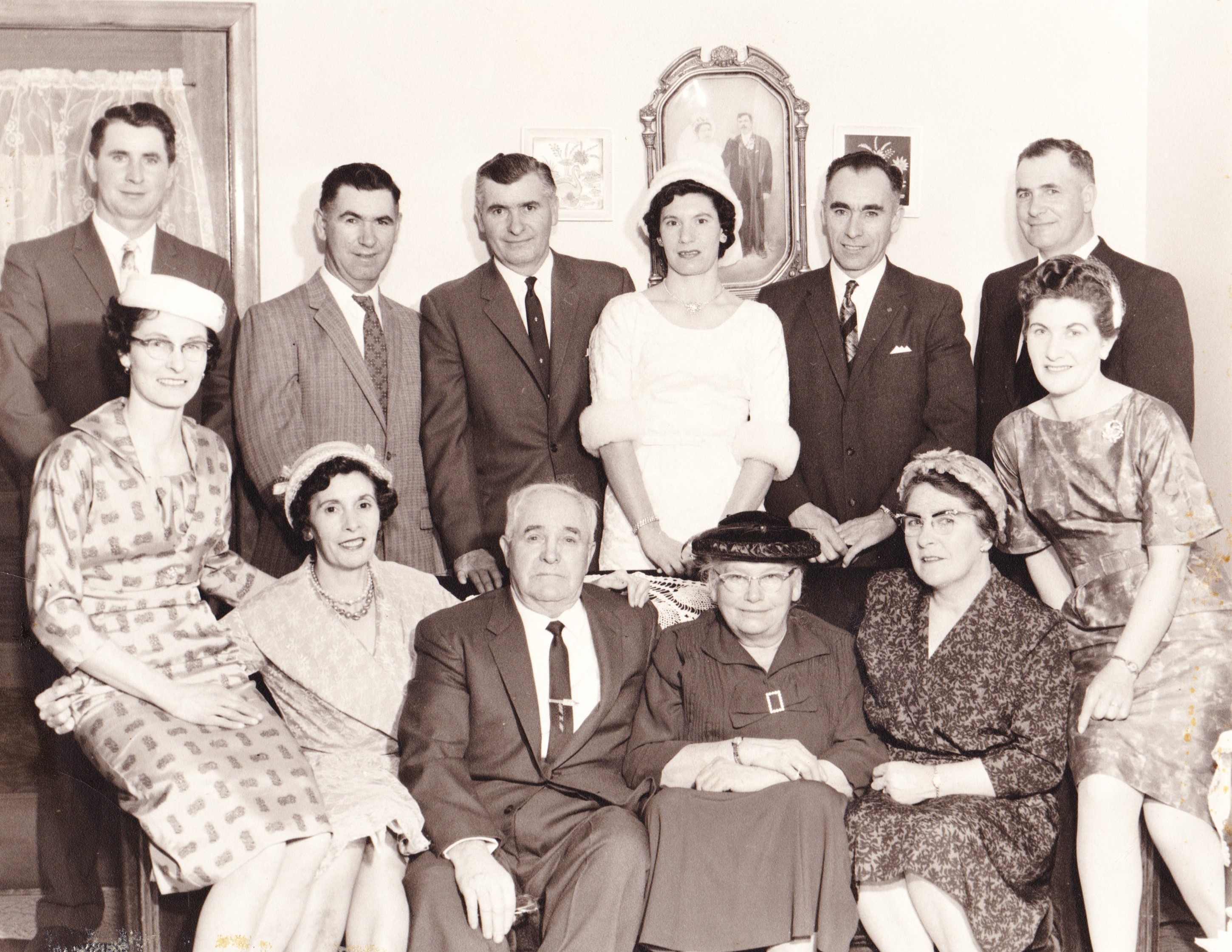 Bálint and Borbála Daku with their ten children, probably about 1960.