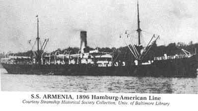 S.S. Armenia photographed in 1896 for the Hamburg-American Line.